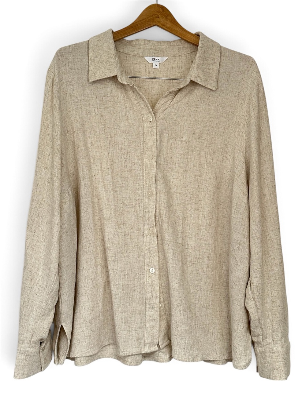Penn by Penningtons Relaxed Button-Front Linen Shirt - Natural